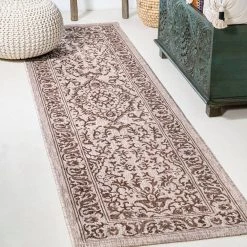Jerash Brown/Beige 2 ft. x 8 ft. Ornate Medallion Indoor/Outdoor Area Rug by JONATHAN Y