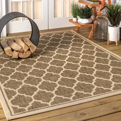 Trebol Moroccan Trellis Brown/Beige 7 ft. 9 in. x 10 ft. Textured Weave Indoor/Outdoor Area Rug by JONATHAN Y