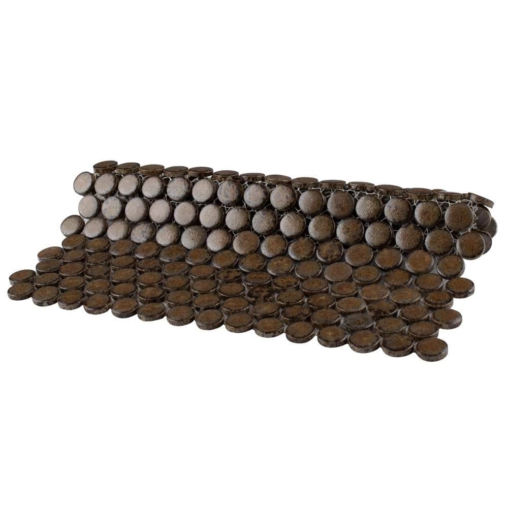 Hudson Penny Round Brownstone 12 in. x 12 in. Porcelain Mosaic Tile (10.7 sq.ft. /Case) by Merola Tile - Image 7
