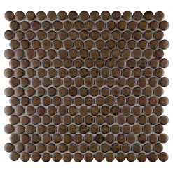 Hudson Penny Round Brownstone 12 in. x 12 in. Porcelain Mosaic Tile (10.7 sq.ft. /Case) by Merola Tile
