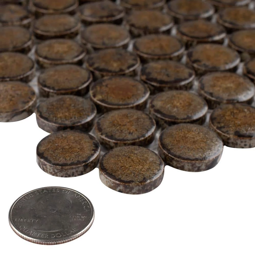 Hudson Penny Round Brownstone 12 in. x 12 in. Porcelain Mosaic Tile (10.7 sq.ft. /Case) by Merola Tile - Image 5