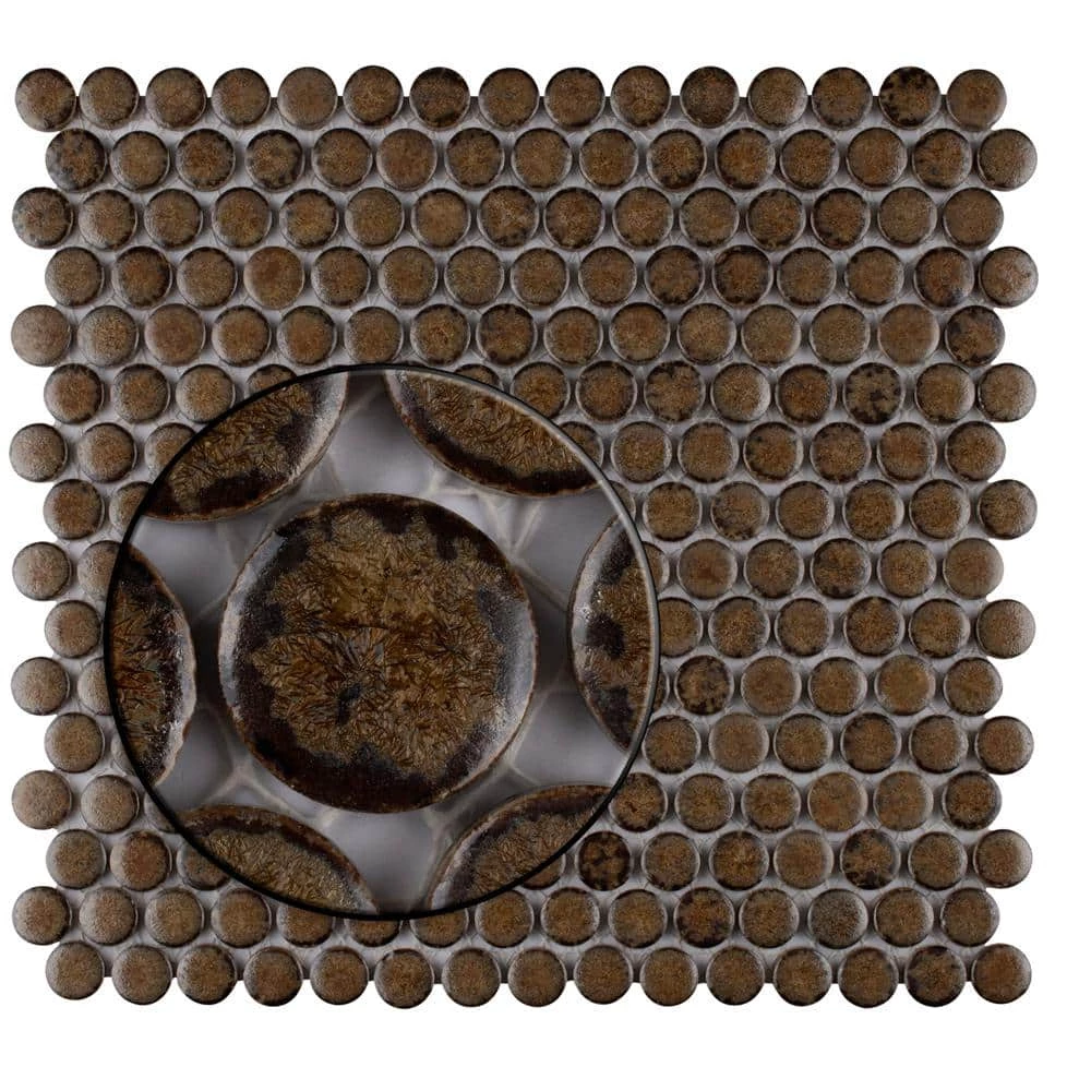 Hudson Penny Round Brownstone 12 in. x 12 in. Porcelain Mosaic Tile (10.7 sq.ft. /Case) by Merola Tile - Image 6