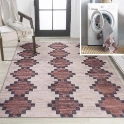 Timantii Modern Trellis Kilim Burgundy/Ivory 8 ft. x 10 ft. Area Rug by JONATHAN Y