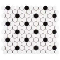 Madison Hex 1 in. Matte Cool White w/Black Dot 10-1/4 in. x 11-7/8 in. Porcelain Mosaic (8.6 sq. ft./Case) by Merola Tile