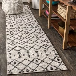 Aksil Moroccan Beni Souk Cream/Black 2 ft. x 8 ft. Runner Rug by JONATHAN Y