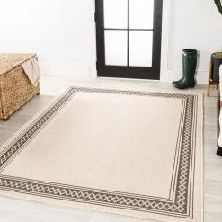 Lucia Classic Diamond Border Cream/Black 8 ft. x 10 ft. Indoor/Outdoor Area Rug by JONATHAN Y