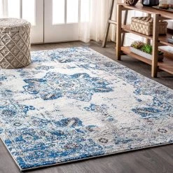 Modern Persian Boho Vintage Medallion Cream/Blue 8 ft. x 10 ft. Area Rug by JONATHAN Y