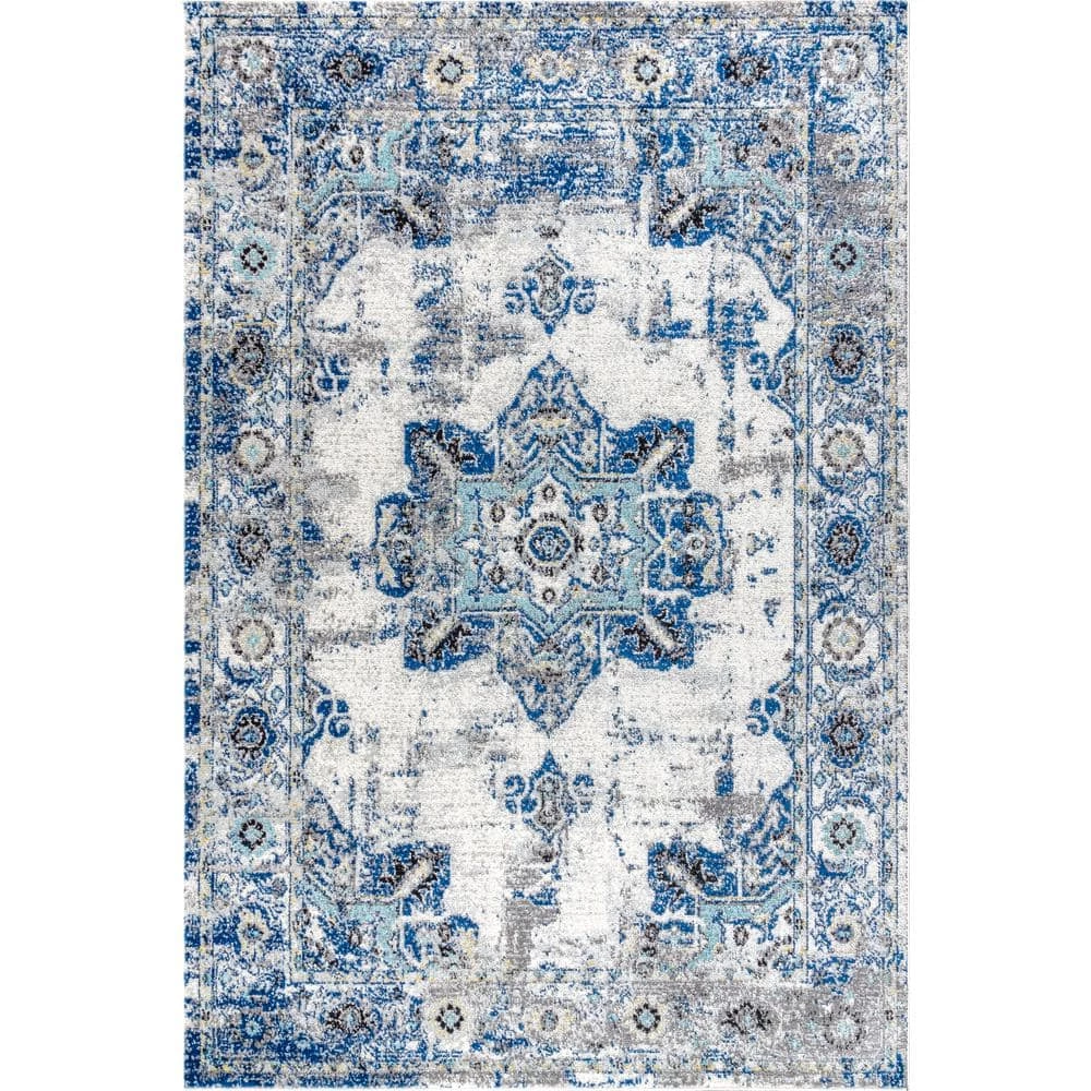 Modern Persian Boho Vintage Medallion Cream/Blue 8 ft. x 10 ft. Area Rug by JONATHAN Y - Image 2