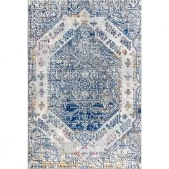 Modern Persian Boho Vintage Cream/Blue 5 ft. x 8 ft. Area Rug by JONATHAN Y