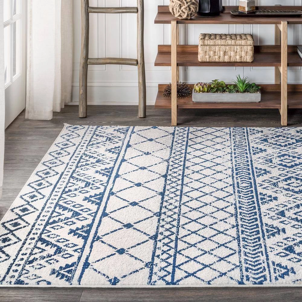 Moroccan Hype Boho Vintage Tribal Cream/Blue 8 ft. x 10 ft. Area Rug by JONATHAN Y - Image 5