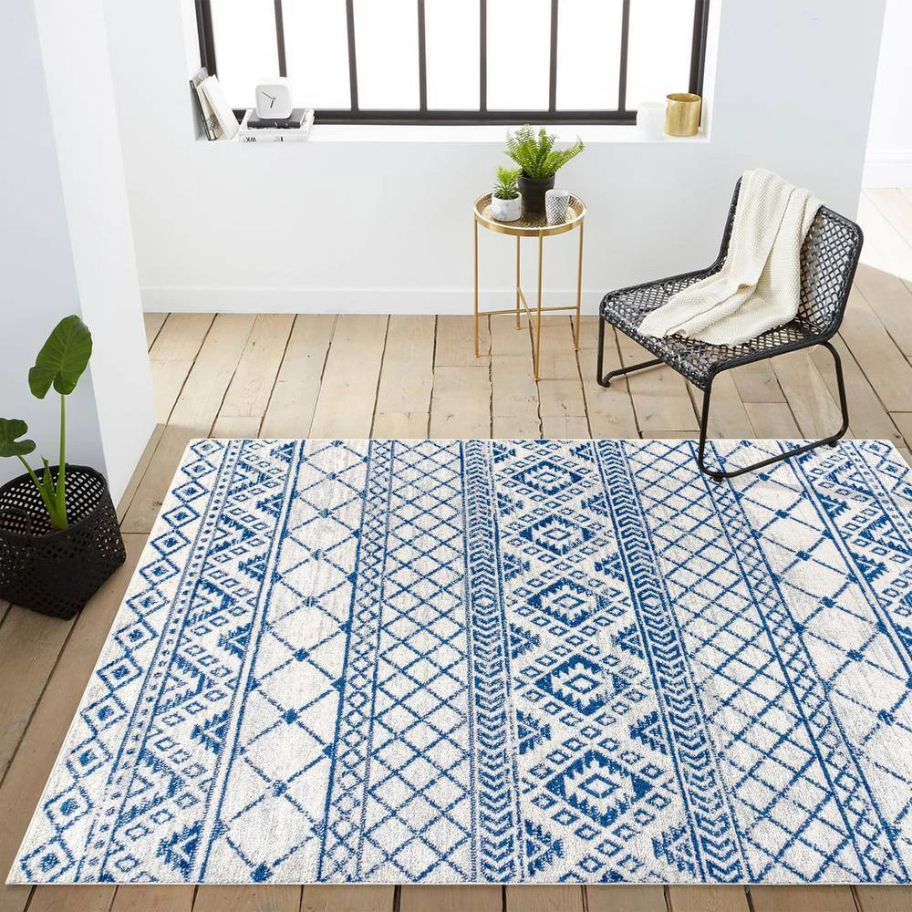 Moroccan Hype Boho Vintage Tribal Cream/Blue 8 ft. x 10 ft. Area Rug by JONATHAN Y - Image 3