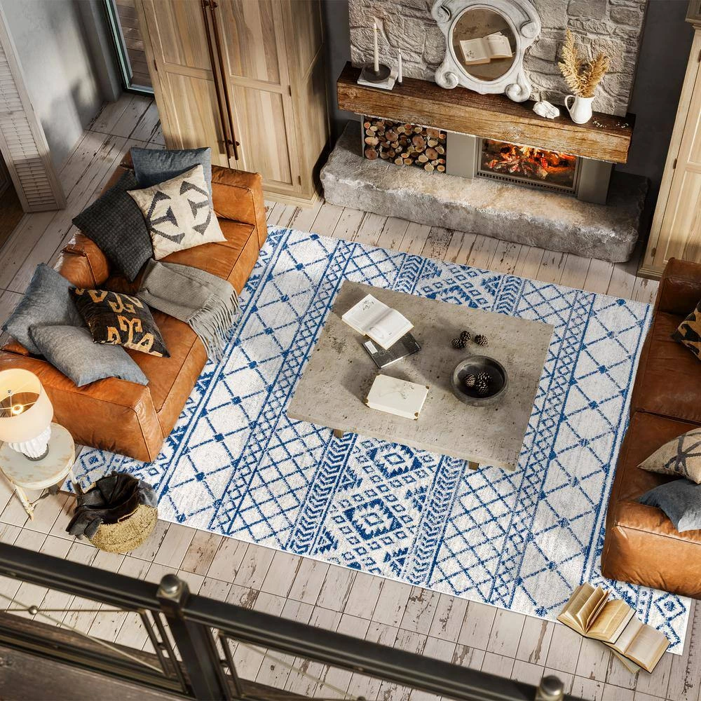 Moroccan Hype Boho Vintage Tribal Cream/Blue 8 ft. x 10 ft. Area Rug by JONATHAN Y - Image 4