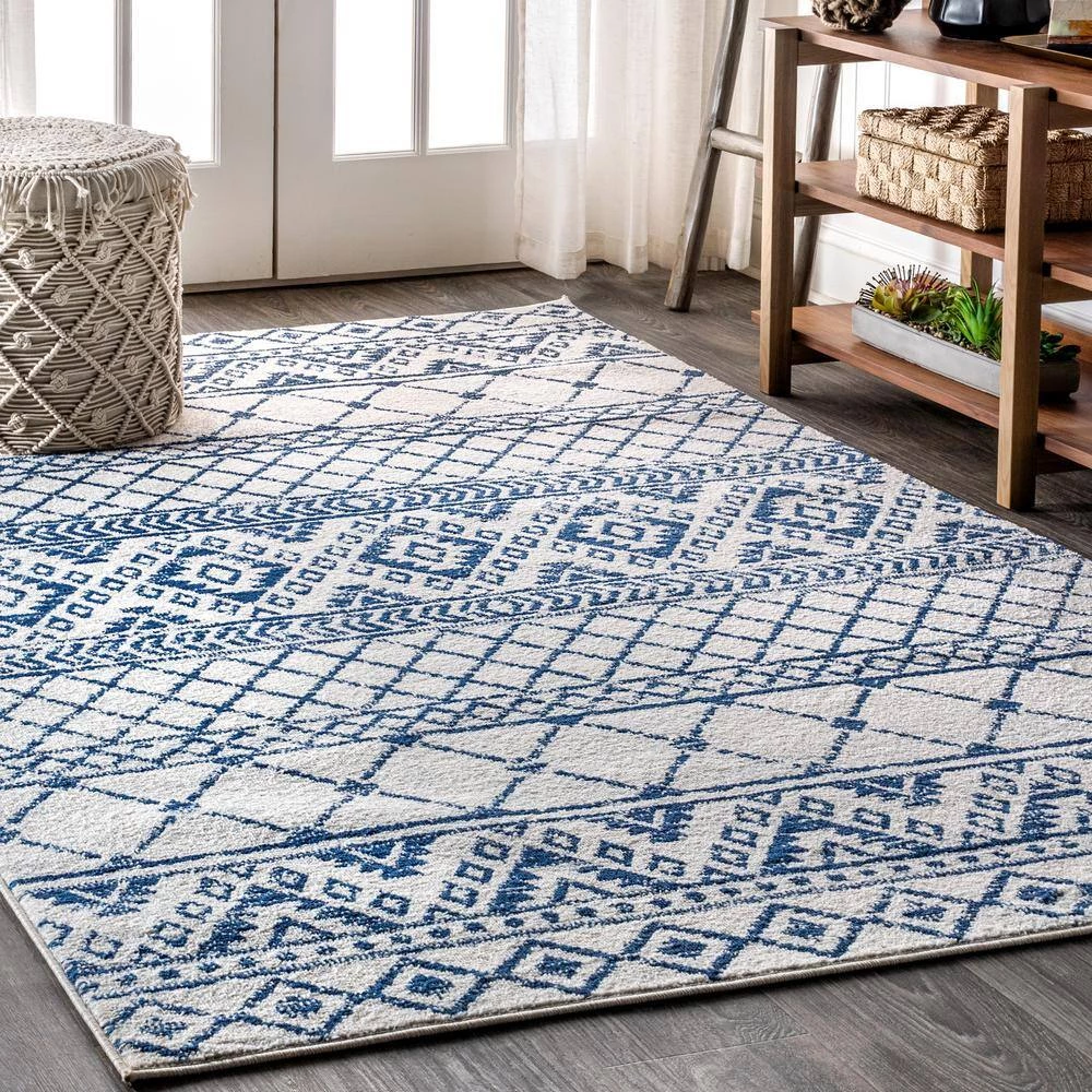 Moroccan Hype Boho Vintage Tribal Cream/Blue 8 ft. x 10 ft. Area Rug by JONATHAN Y - Image 2