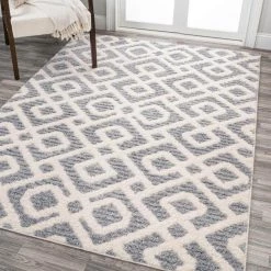 Astrid Retro Cream/Gray 8 ft. x 10 ft. Trellis High-Low Area Rug by JONATHAN Y