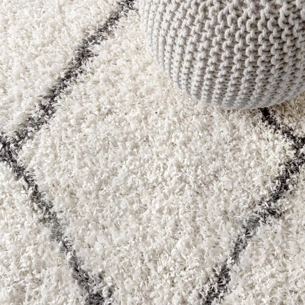 Mercer Shag Plush Tassel Moroccan Geometric Trellis Cream/Grey 8 ft. x 10 ft. Area Rug by JONATHAN Y - Image 5