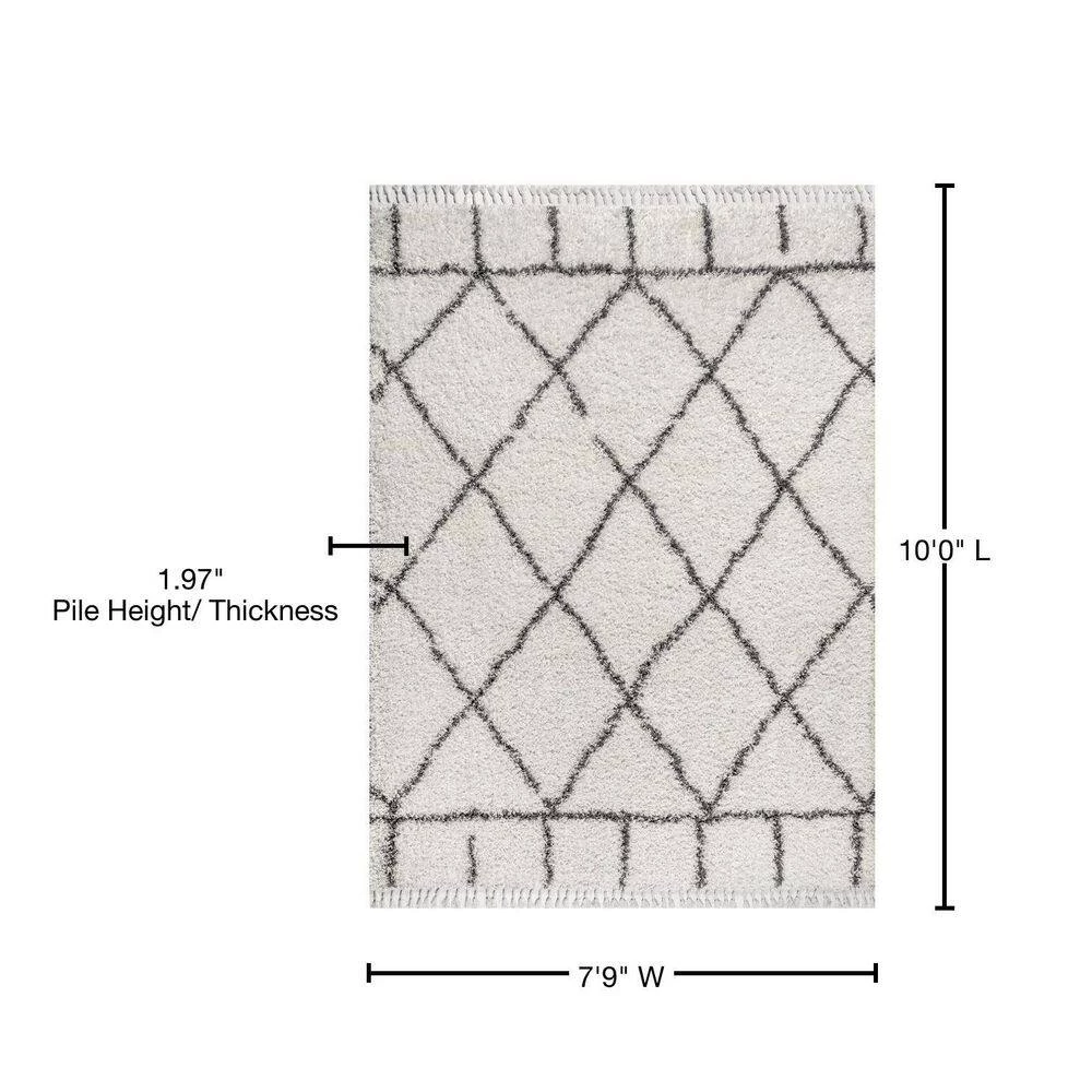 Mercer Shag Plush Tassel Moroccan Geometric Trellis Cream/Grey 8 ft. x 10 ft. Area Rug by JONATHAN Y - Image 11