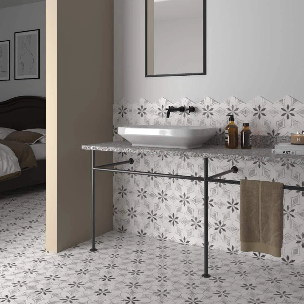 Classico Bardiglio Hex Dahlia Light 7 in. x 8 in. Porcelain Floor and Wall Tile (7.5 sq. ft./Case) by Merola Tile - Image 3