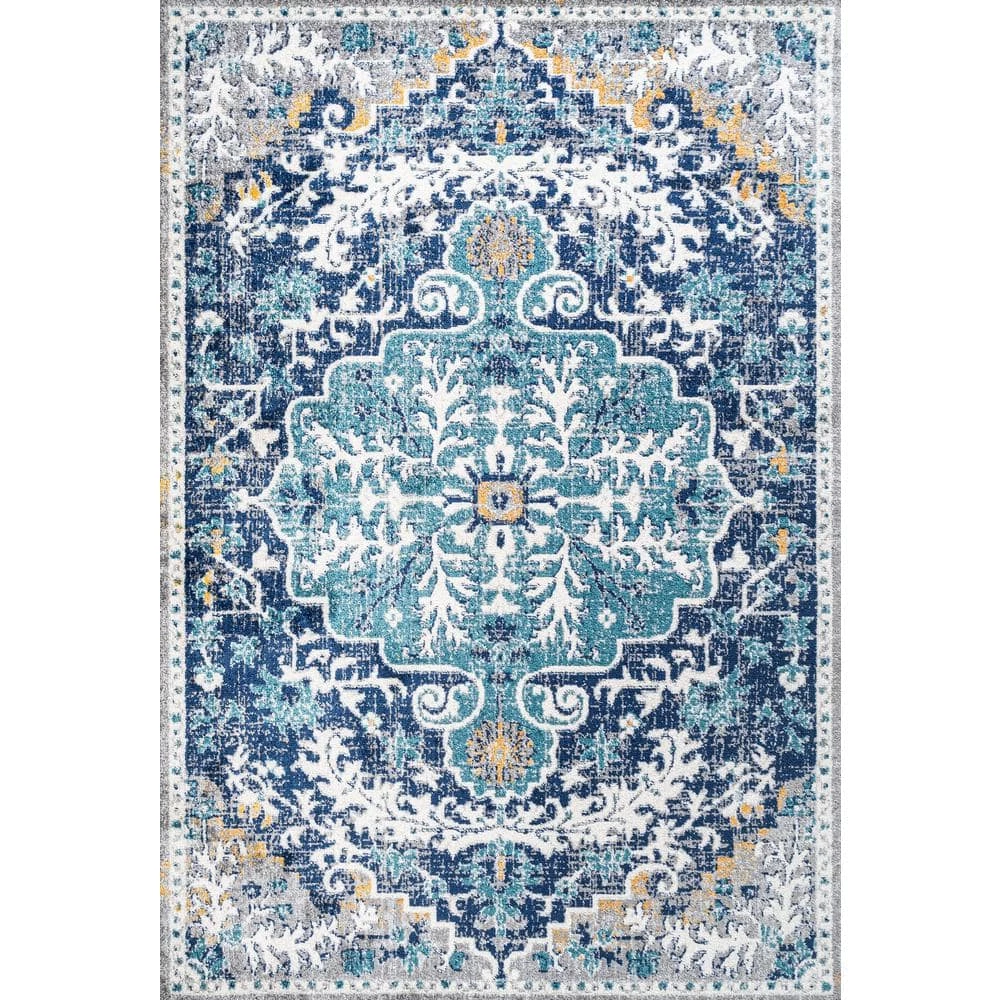 Anaise Ornate Dark Blue/Gray 8 ft. x 10 ft. Boho Medallion Area Rug by JONATHAN Y