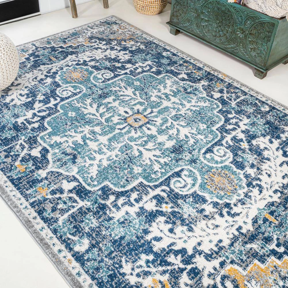 Anaise Ornate Dark Blue/Gray 8 ft. x 10 ft. Boho Medallion Area Rug by JONATHAN Y - Image 4
