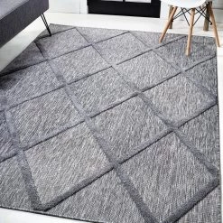 Salines Diamond Trellis Dark Gray 5 ft. x 8 ft. Indoor/Outdoor Area Rug by JONATHAN Y
