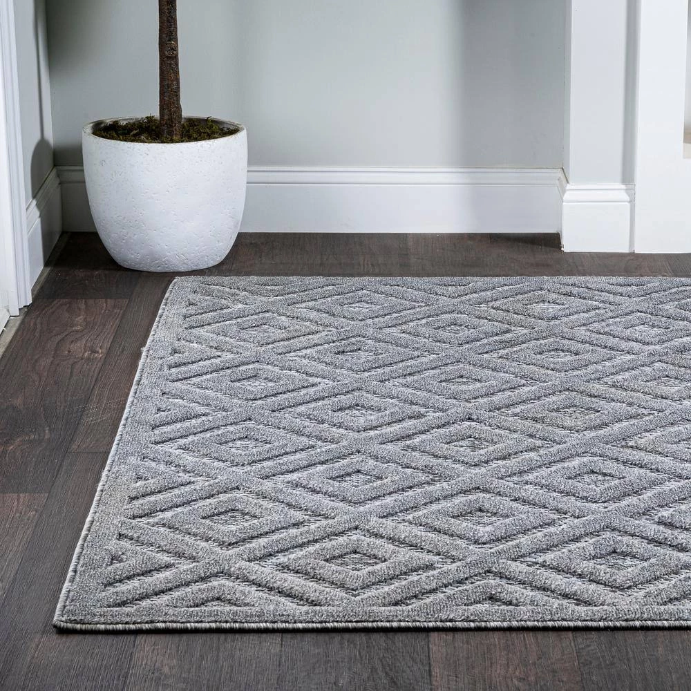 Portmany Neutral Diamond Trellis Dark Gray 8 ft. x 10 ft. Indoor/Outdoor Area Rug by JONATHAN Y - Image 5