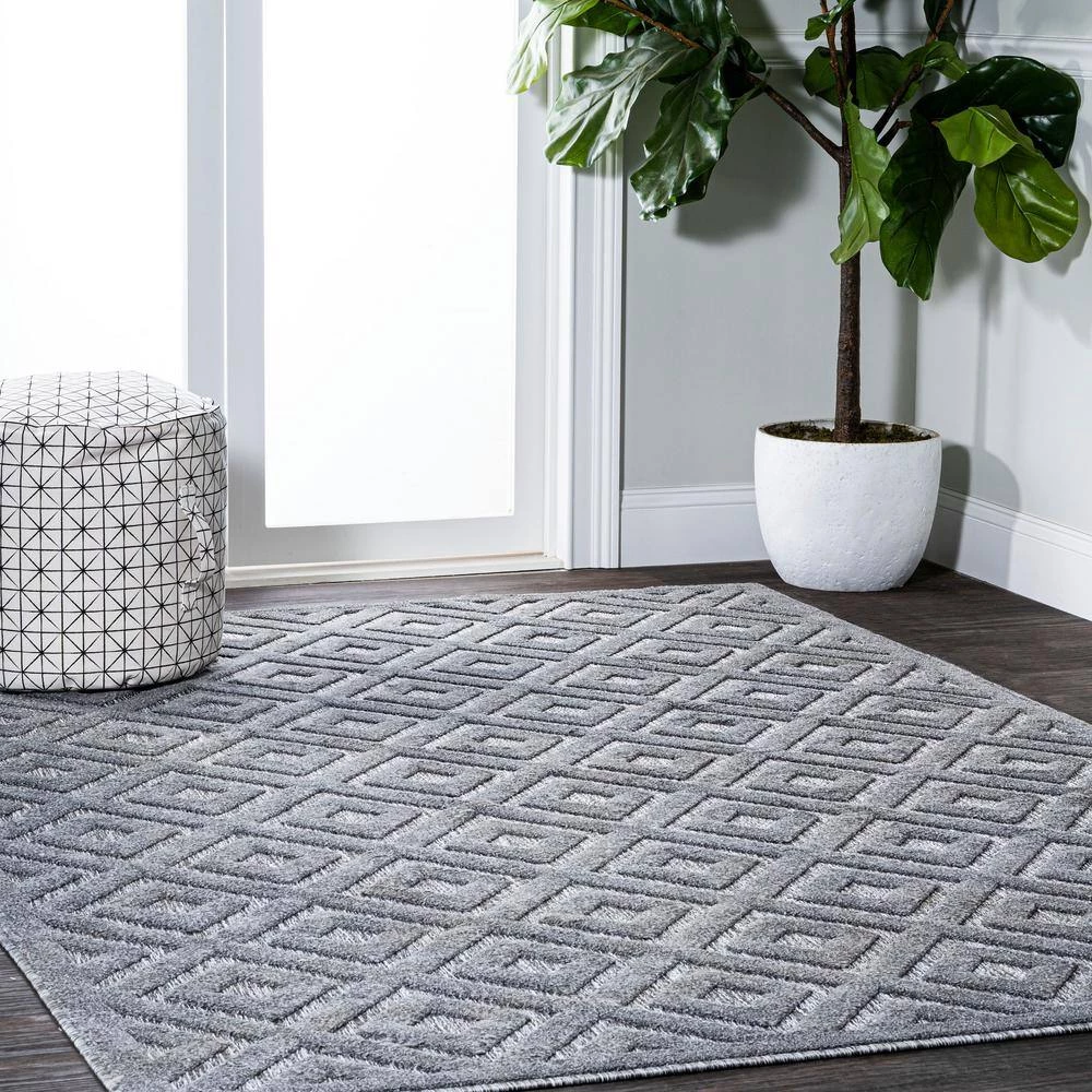 Portmany Neutral Diamond Trellis Dark Gray 8 ft. x 10 ft. Indoor/Outdoor Area Rug by JONATHAN Y - Image 7
