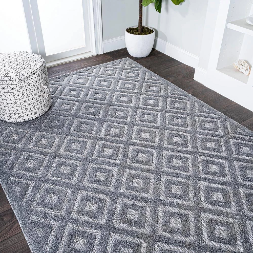 Portmany Neutral Diamond Trellis Dark Gray 8 ft. x 10 ft. Indoor/Outdoor Area Rug by JONATHAN Y - Image 4