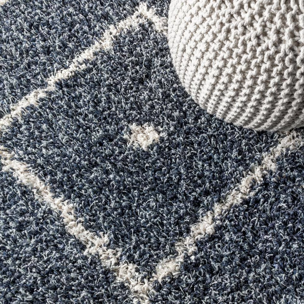 Mercer Shag Plush Tassel Moroccan Diamond Denim Blue/Cream 8 ft. x 10 ft. Area Rug by JONATHAN Y - Image 5