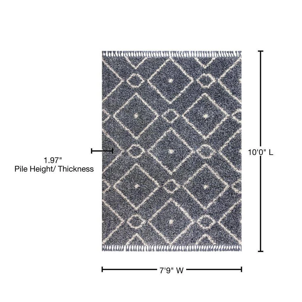 Mercer Shag Plush Tassel Moroccan Diamond Denim Blue/Cream 8 ft. x 10 ft. Area Rug by JONATHAN Y - Image 11