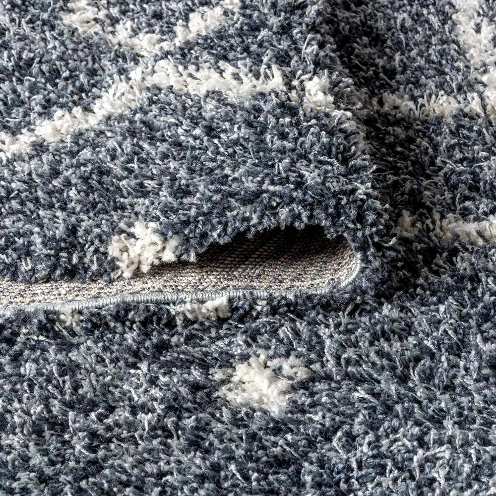 Mercer Shag Plush Tassel Moroccan Diamond Denim Blue/Cream 8 ft. x 10 ft. Area Rug by JONATHAN Y - Image 7