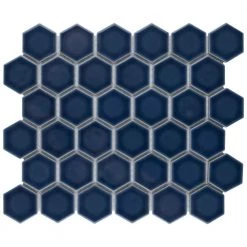 Hudson 2 in. Due Hex Denim Blue 11-1/4 in. x 12-1/2 in. Porcelain Mosaic Tile (9.97 sq. ft. /Case) by Merola Tile