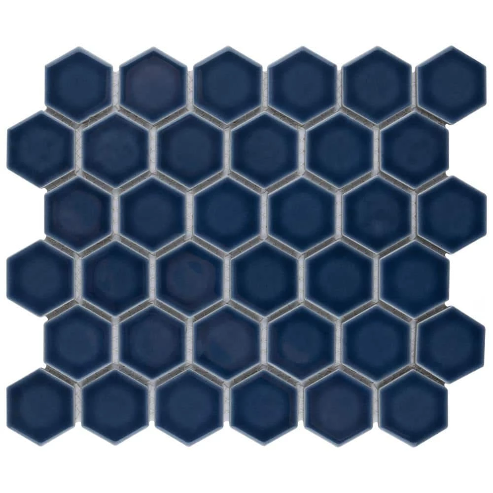 Hudson 2 in. Due Hex Denim Blue 11-1/4 in. x 12-1/2 in. Porcelain Mosaic Tile (9.97 sq. ft. /Case) by Merola Tile