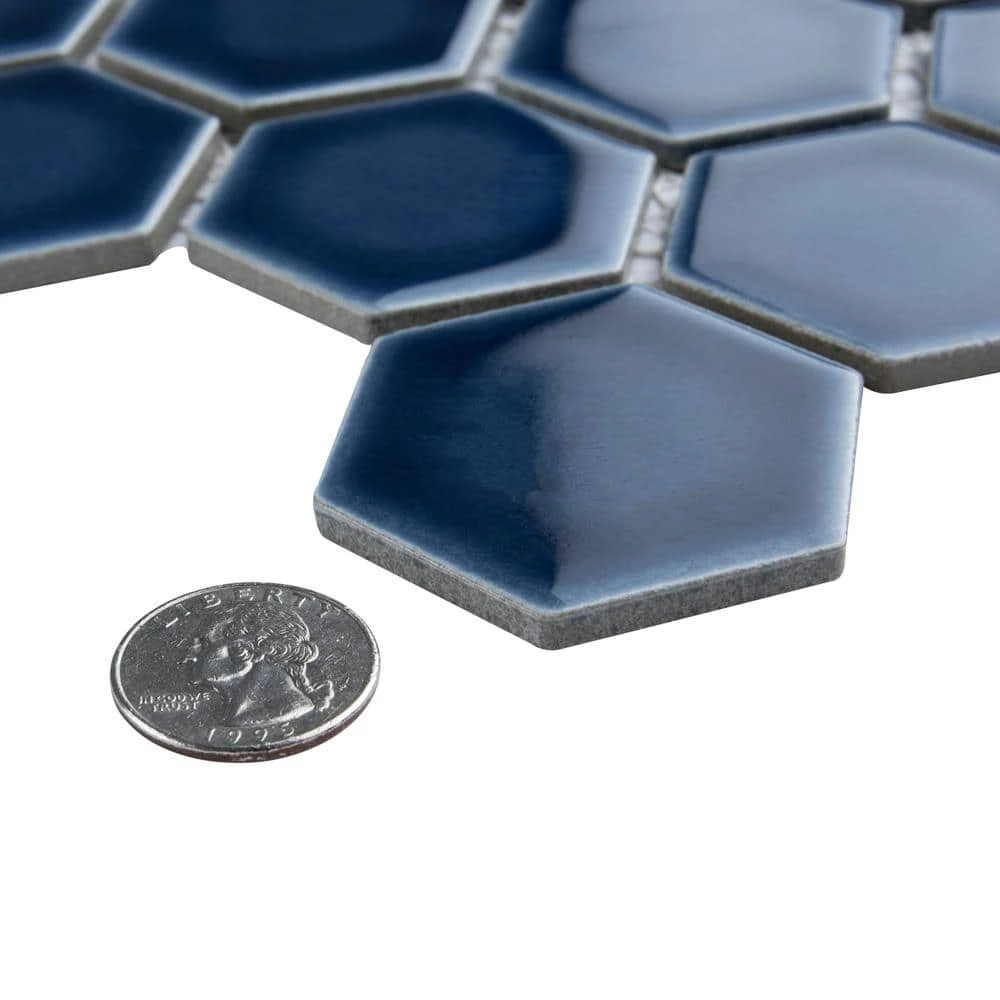 Hudson 2 in. Due Hex Denim Blue 11-1/4 in. x 12-1/2 in. Porcelain Mosaic Tile (9.97 sq. ft. /Case) by Merola Tile - Image 4