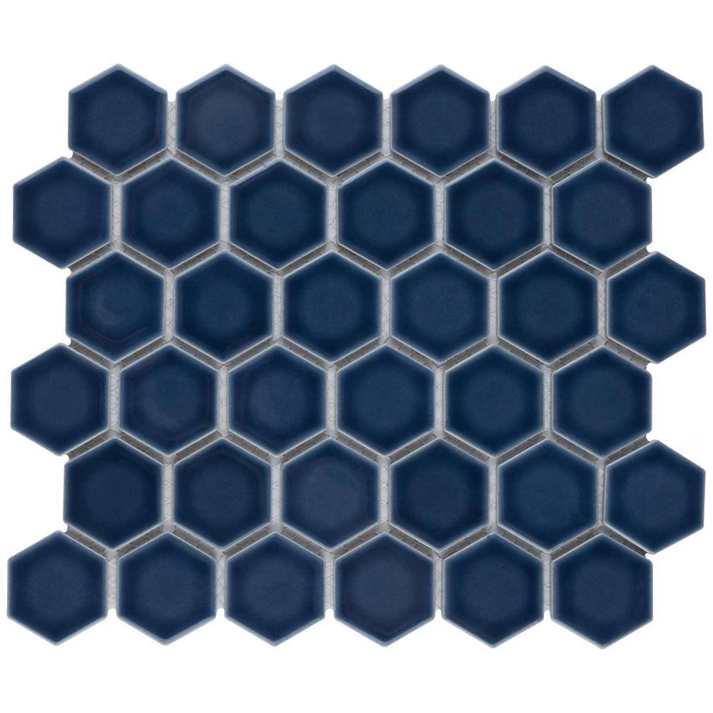Hudson 2 in. Due Hex Denim Blue 11-1/4 in. x 12-1/2 in. Porcelain Mosaic Tile (9.97 sq. ft. /Case) by Merola Tile - Image 7