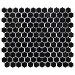 Metro Hex 1 in. Glossy Black 10-1/4 in. x11-7/8 in. Porcelain Mosaic Floor and Wall Tile (8.6 sq.ft. /Case) by Merola Tile