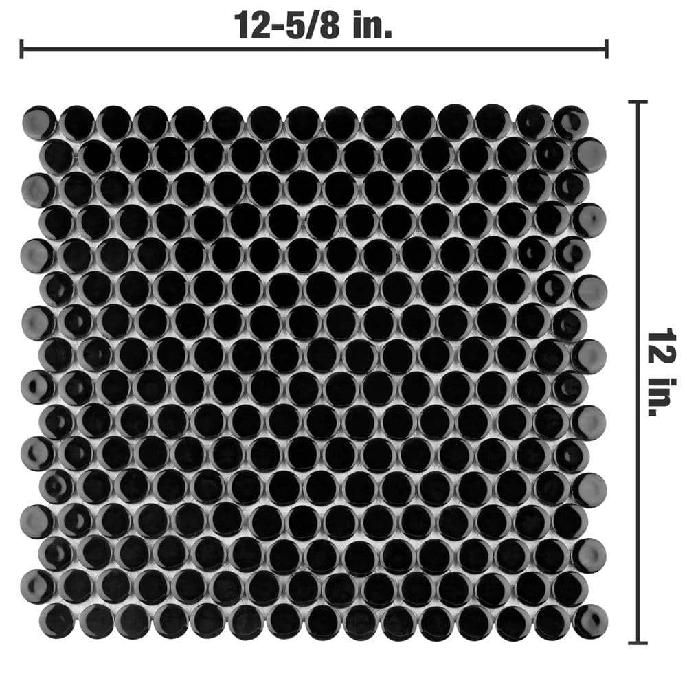 Hudson Penny Round Glossy Black 12 in. x 12-5/8 in. x 5 mm Porcelain Mosaic Tile (10.74 sq. ft. / case) by Merola Tile - Image 3