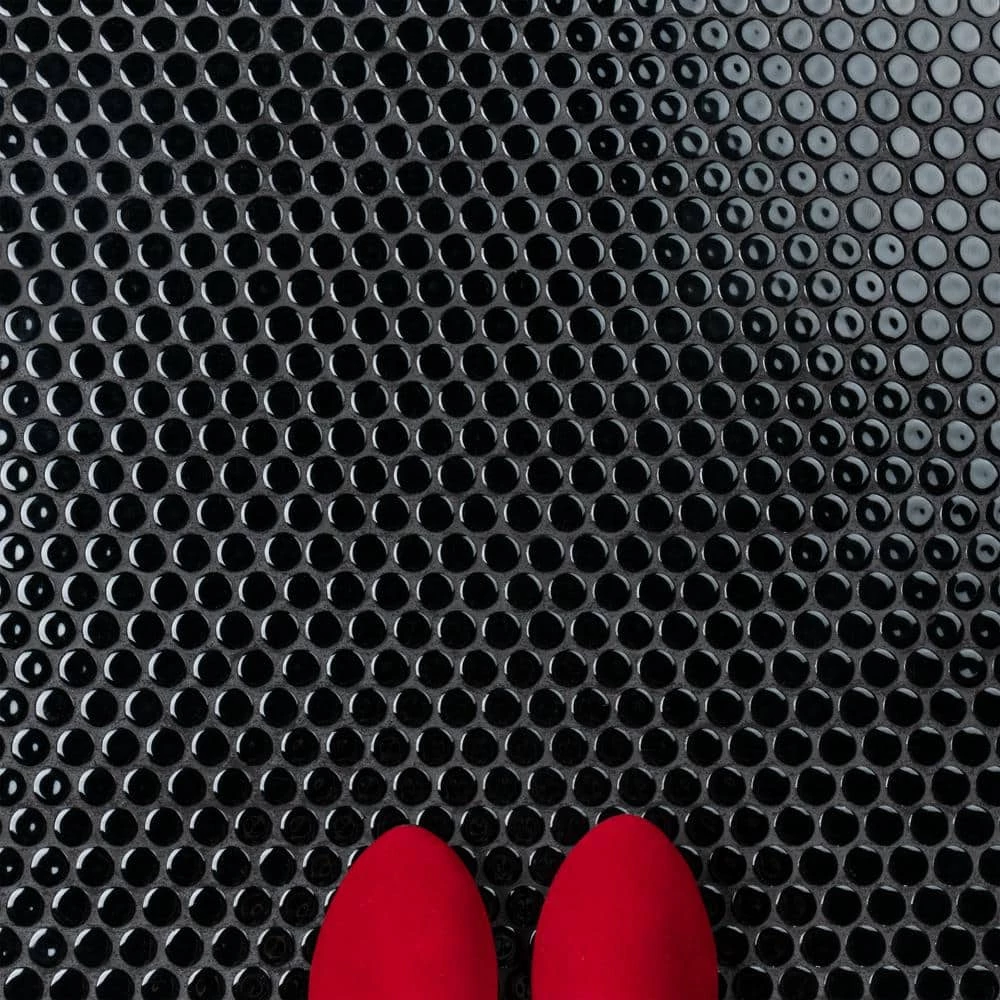 Hudson Penny Round Glossy Black 12 in. x 12-5/8 in. x 5 mm Porcelain Mosaic Tile (10.74 sq. ft. / case) by Merola Tile - Image 11