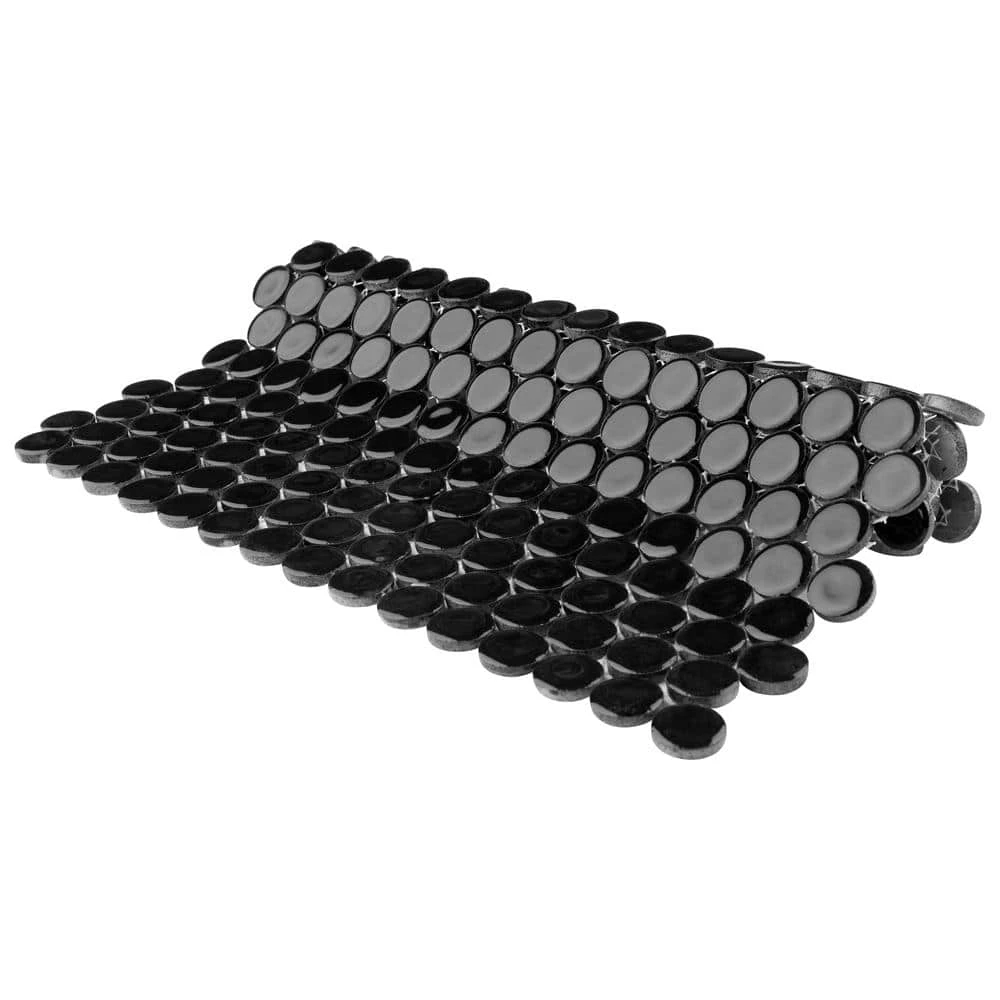 Hudson Penny Round Glossy Black 12 in. x 12-5/8 in. x 5 mm Porcelain Mosaic Tile (10.74 sq. ft. / case) by Merola Tile - Image 9