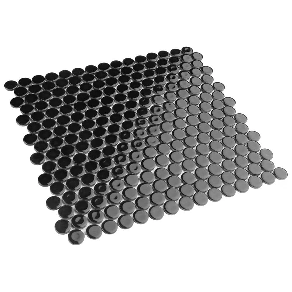 Hudson Penny Round Glossy Black 12 in. x 12-5/8 in. x 5 mm Porcelain Mosaic Tile (10.74 sq. ft. / case) by Merola Tile - Image 13