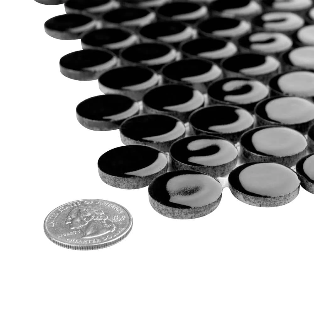 Hudson Penny Round Glossy Black 12 in. x 12-5/8 in. x 5 mm Porcelain Mosaic Tile (10.74 sq. ft. / case) by Merola Tile - Image 7