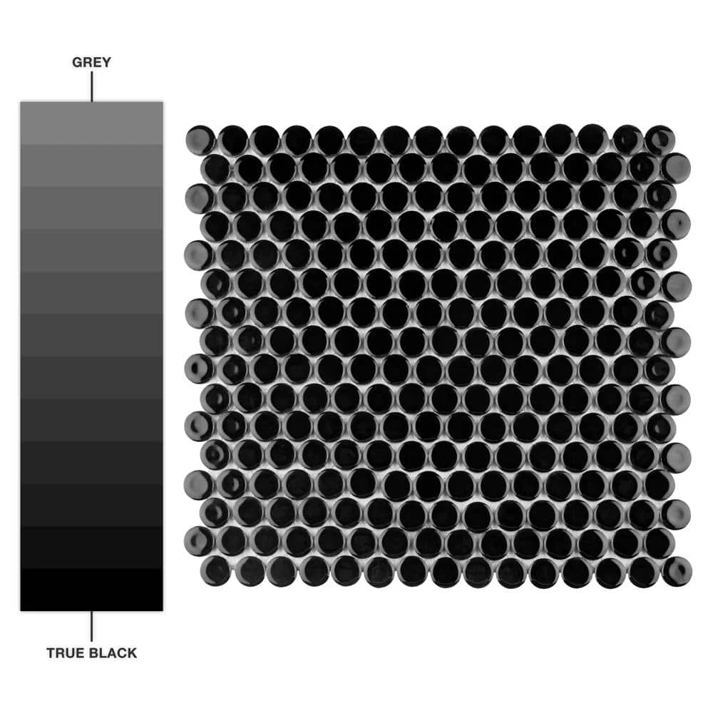 Hudson Penny Round Glossy Black 12 in. x 12-5/8 in. x 5 mm Porcelain Mosaic Tile (10.74 sq. ft. / case) by Merola Tile - Image 8