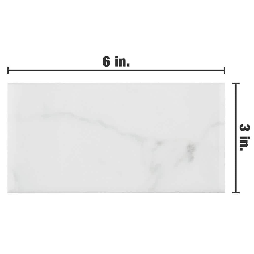 Classico Carrara Glossy 3 in. x 6 in. Ceramic Wall Tile (5.72 sq. ft./Case) by Merola Tile - Image 6