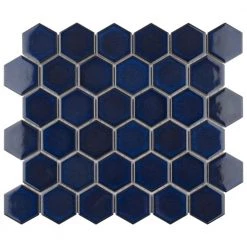 Tribeca Hex 2 in. Glossy Cobalt 12 5/8 in. x 11-1/8 in. Porcelain Mosaic Tile (9.96 sq. ft. /Case) by Merola Tile