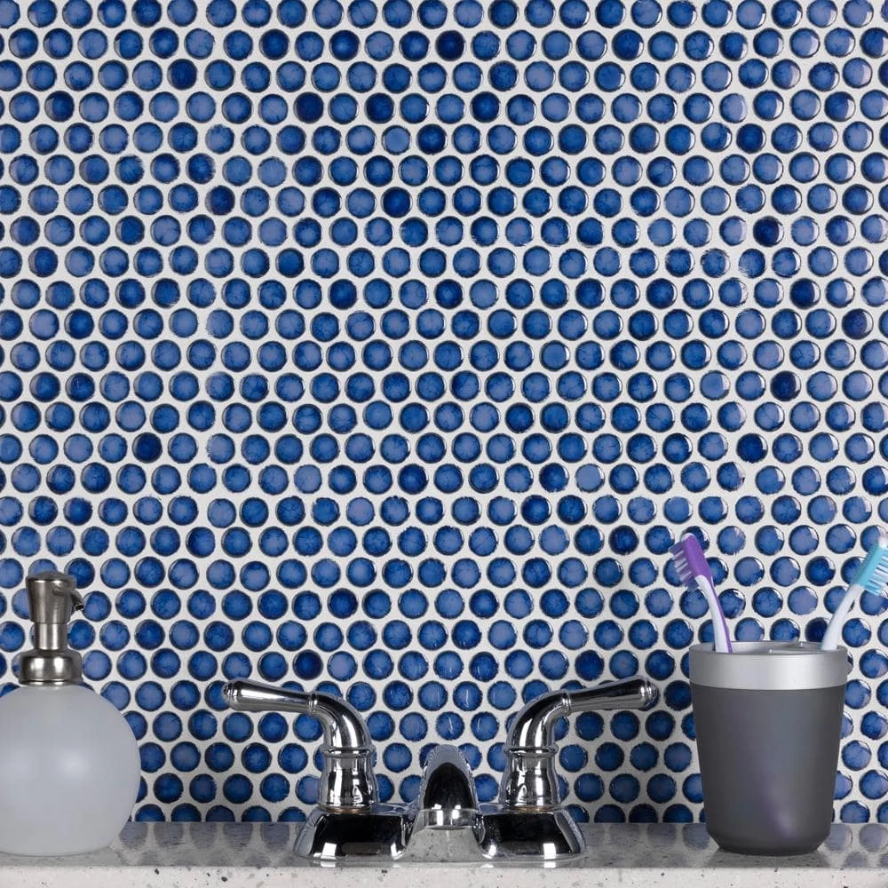Hudson Penny Round Glossy Sapphire 12 in. x 12 in. Porcelain Mos (10.74 sq. ft./Case) by Merola Tile - Image 3