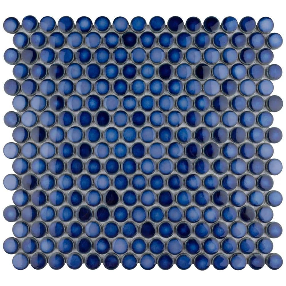 Hudson Penny Round Glossy Sapphire 12 in. x 12 in. Porcelain Mos (10.74 sq. ft./Case) by Merola Tile