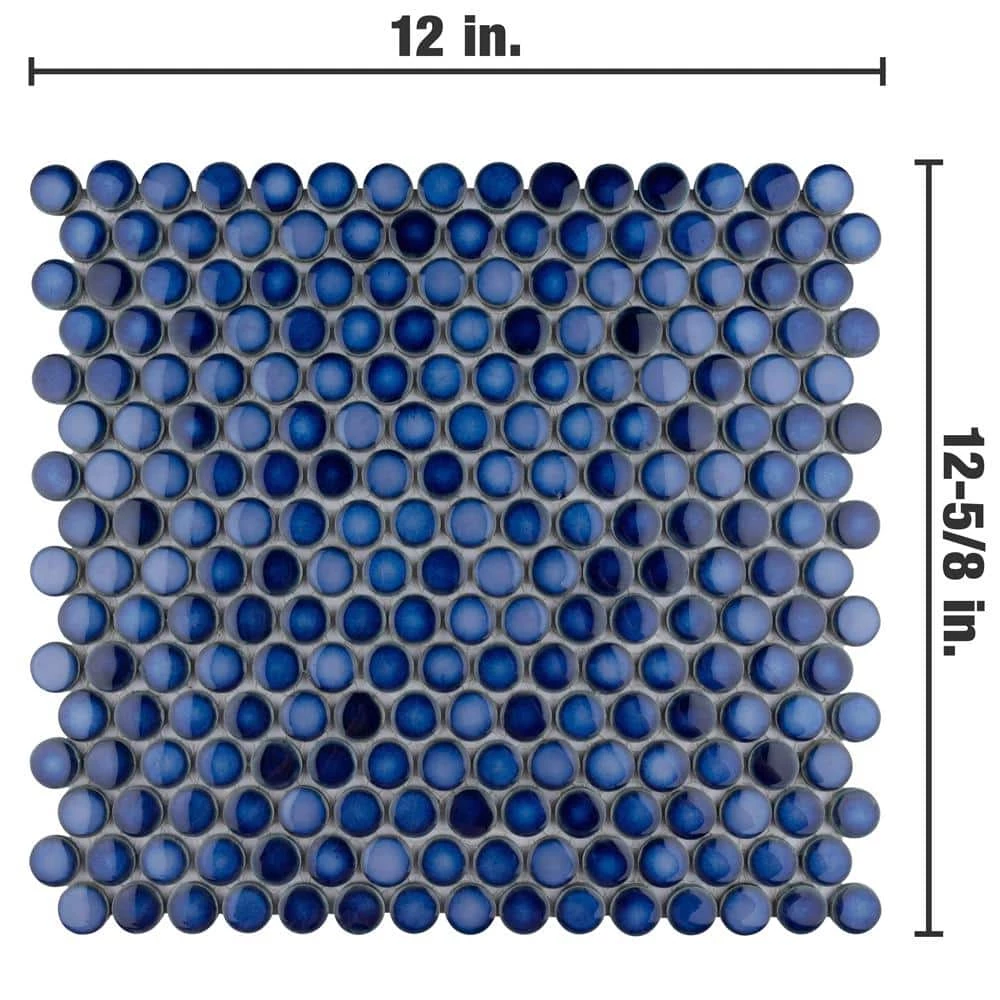 Hudson Penny Round Glossy Sapphire 12 in. x 12 in. Porcelain Mos (10.74 sq. ft./Case) by Merola Tile - Image 5