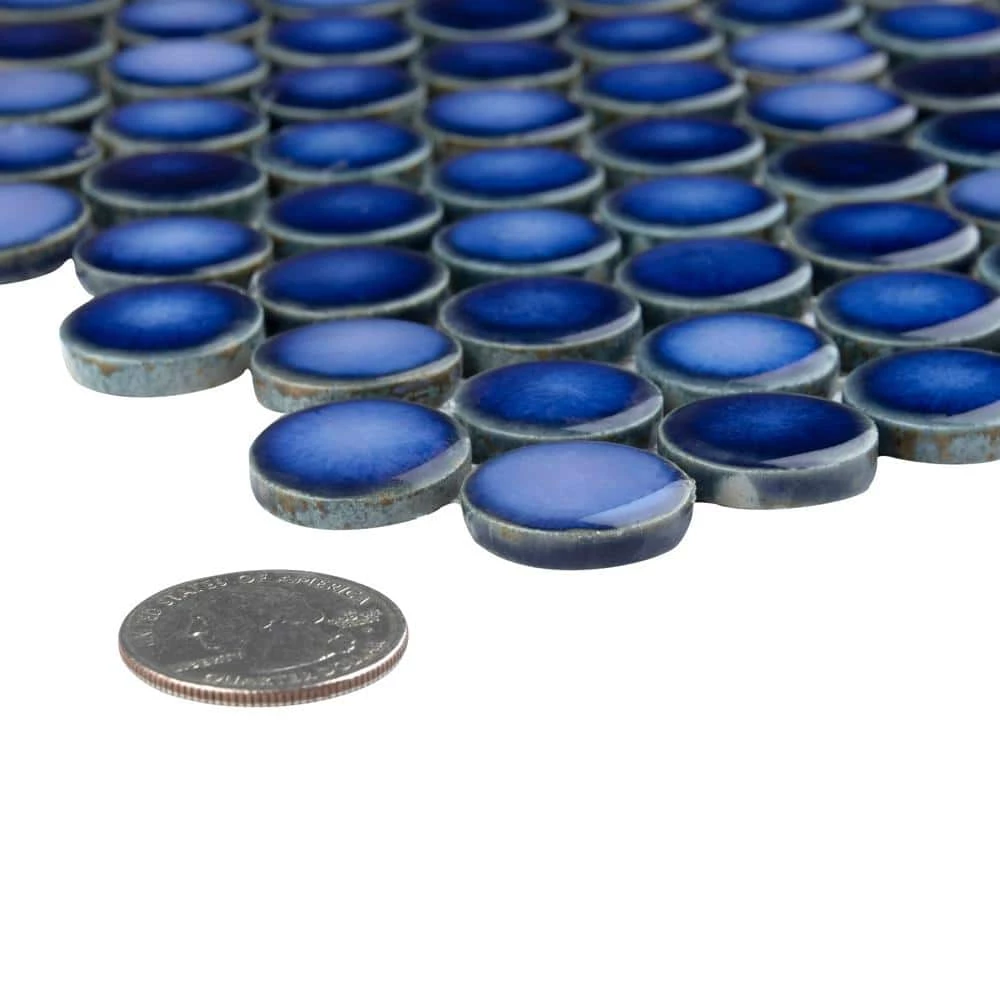 Hudson Penny Round Glossy Sapphire 12 in. x 12 in. Porcelain Mos (10.74 sq. ft./Case) by Merola Tile - Image 6