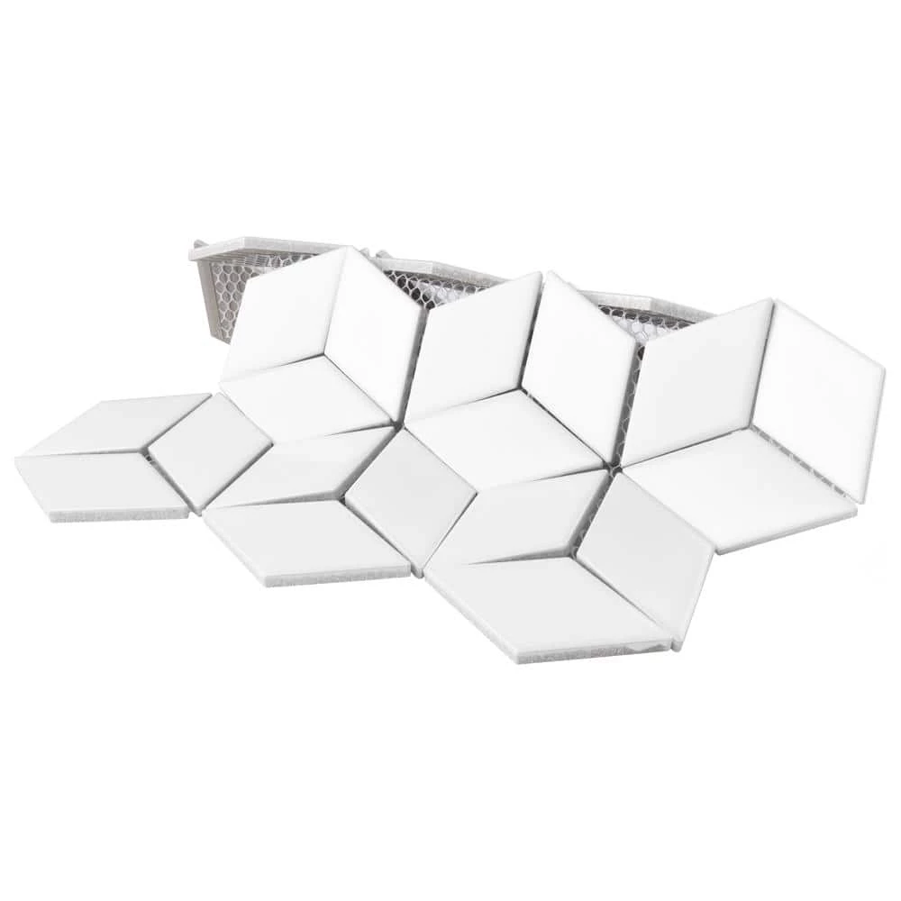 Metro Rhombus Glossy White 10-1/2 in. x 12-1/8 in. Porcelain Mosaic Tile (9.0 sq. ft./Case) by Merola Tile - Image 9