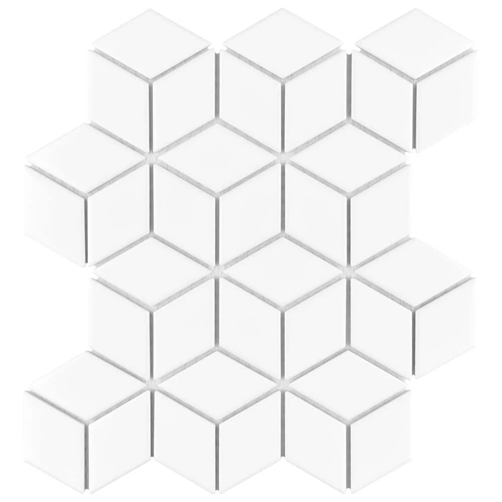 Metro Rhombus Glossy White 10-1/2 in. x 12-1/8 in. Porcelain Mosaic Tile (9.0 sq. ft./Case) by Merola Tile
