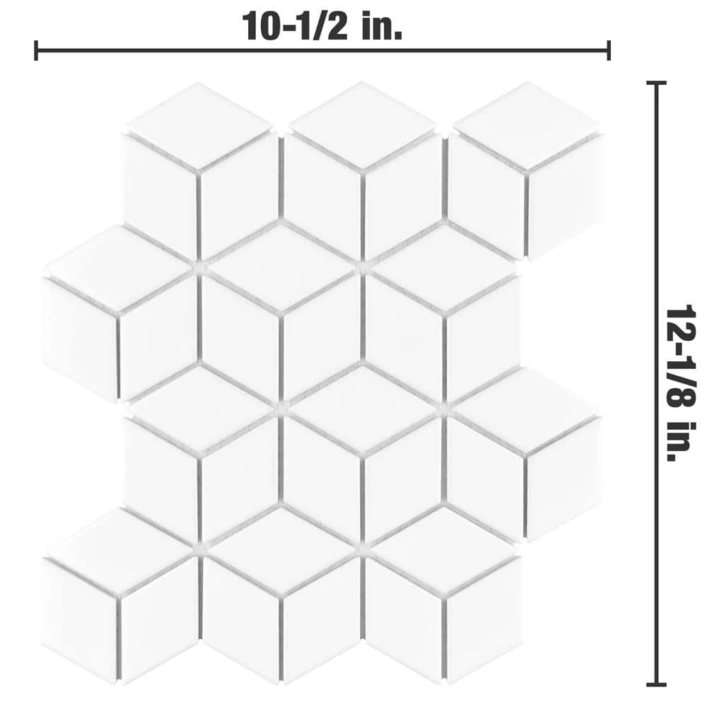 Metro Rhombus Glossy White 10-1/2 in. x 12-1/8 in. Porcelain Mosaic Tile (9.0 sq. ft./Case) by Merola Tile - Image 6
